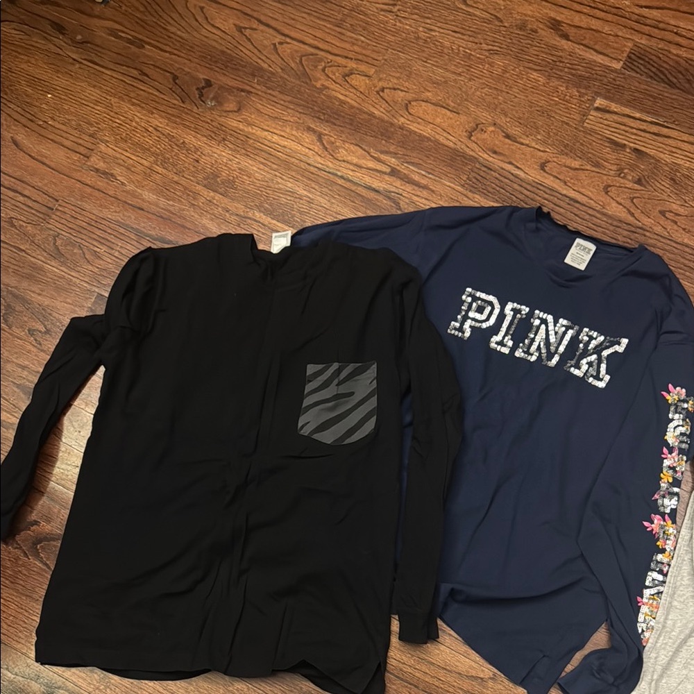 PINK Victoria's Secret Black and Blue Long Sleeve Tees